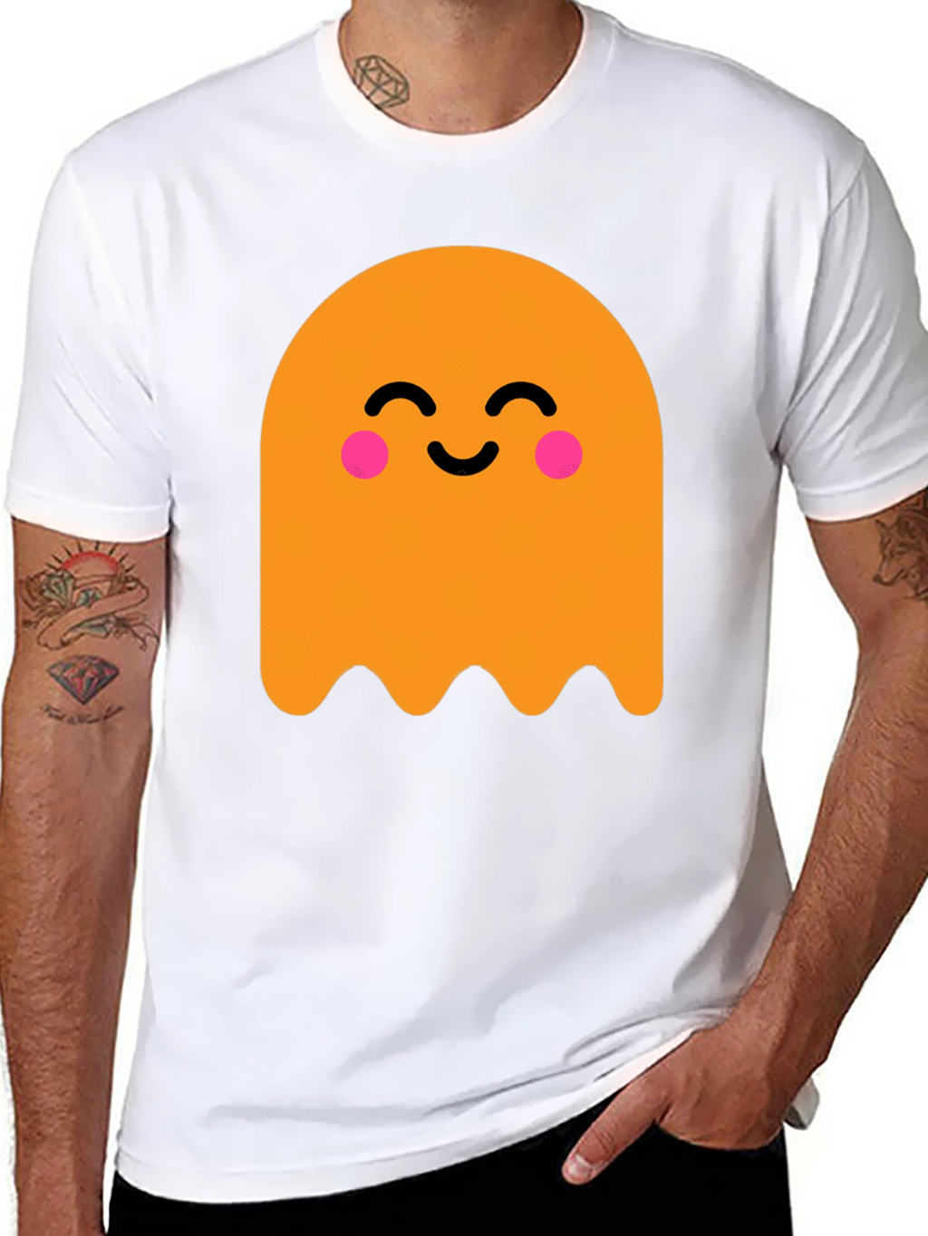 Cute Ghost Graphic Tee - Black Cotton T-Shirt