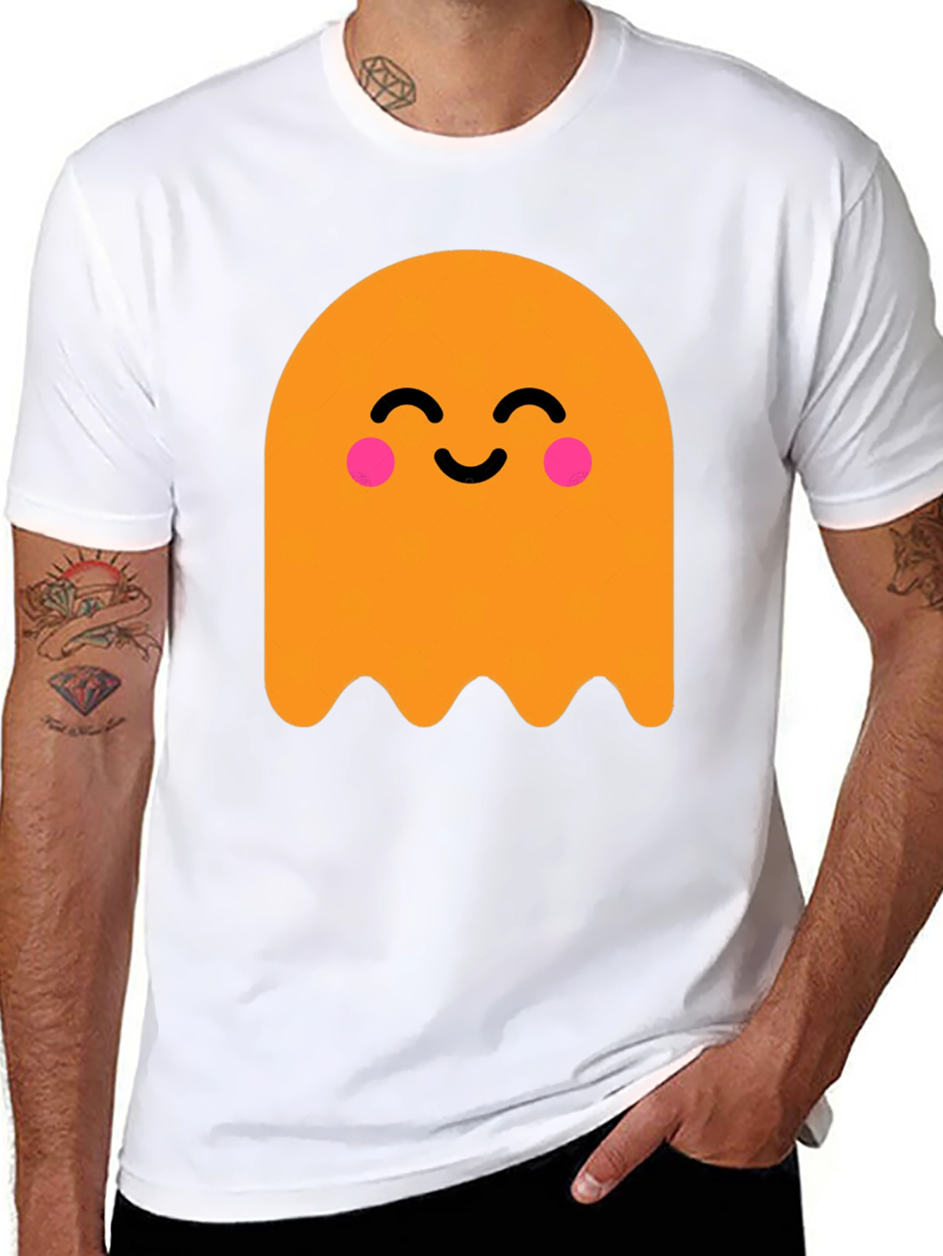 Cute Ghost Graphic Tee - Black Cotton T-Shirt