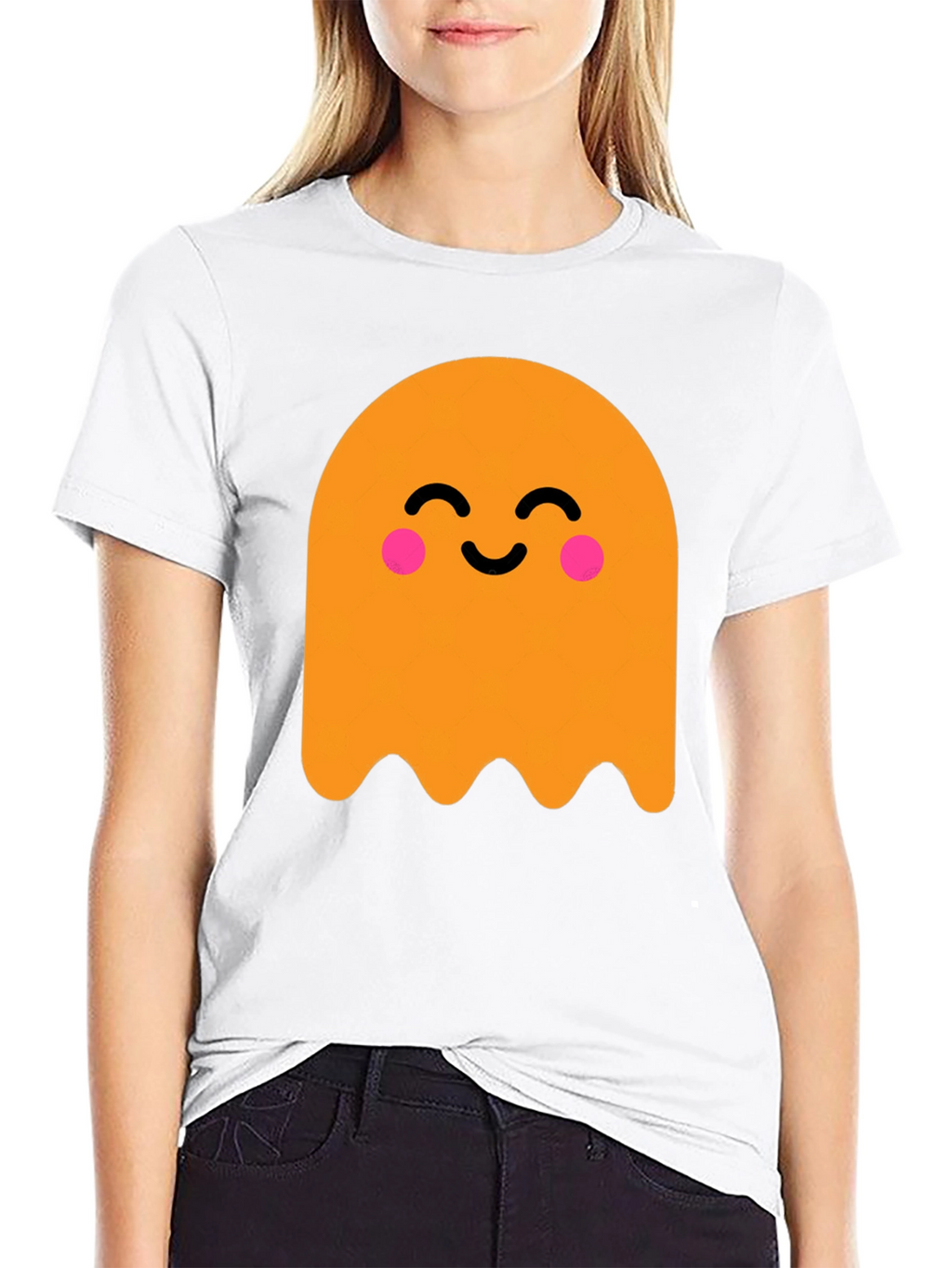Cute Ghost Graphic Tee - Black Cotton T-Shirt