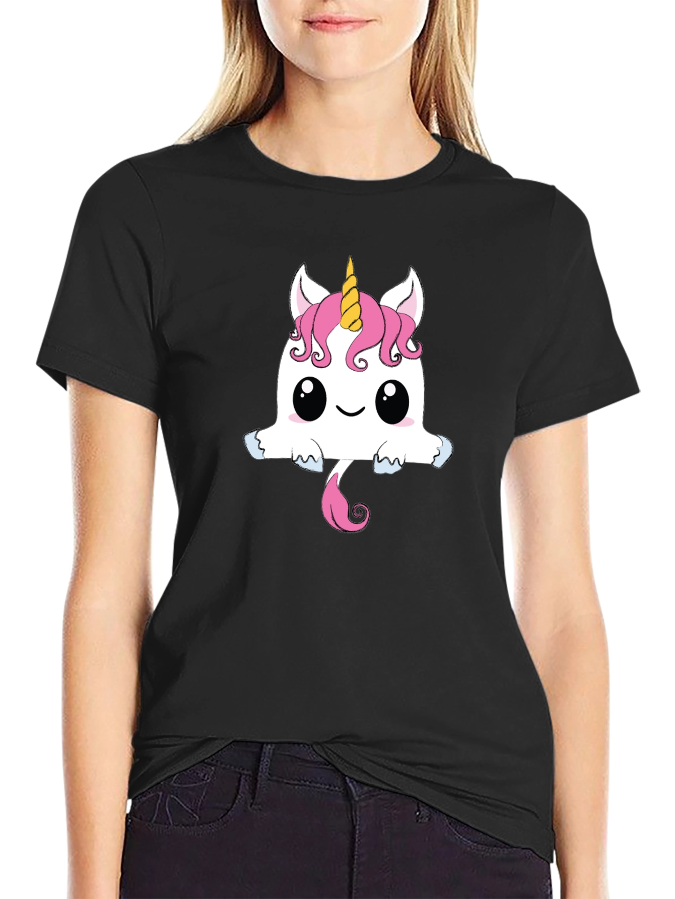 Cute Unicorn Graphic Tee - Black Cotton T-Shirt