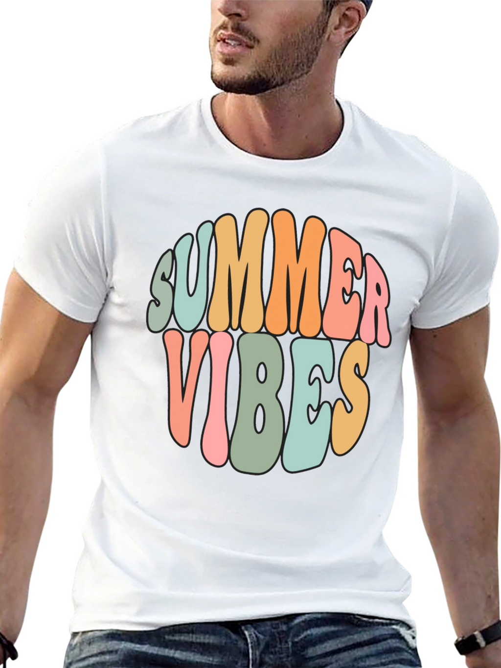 Summer Vibes Graphic Tee - Retro Style Black T-Shirt