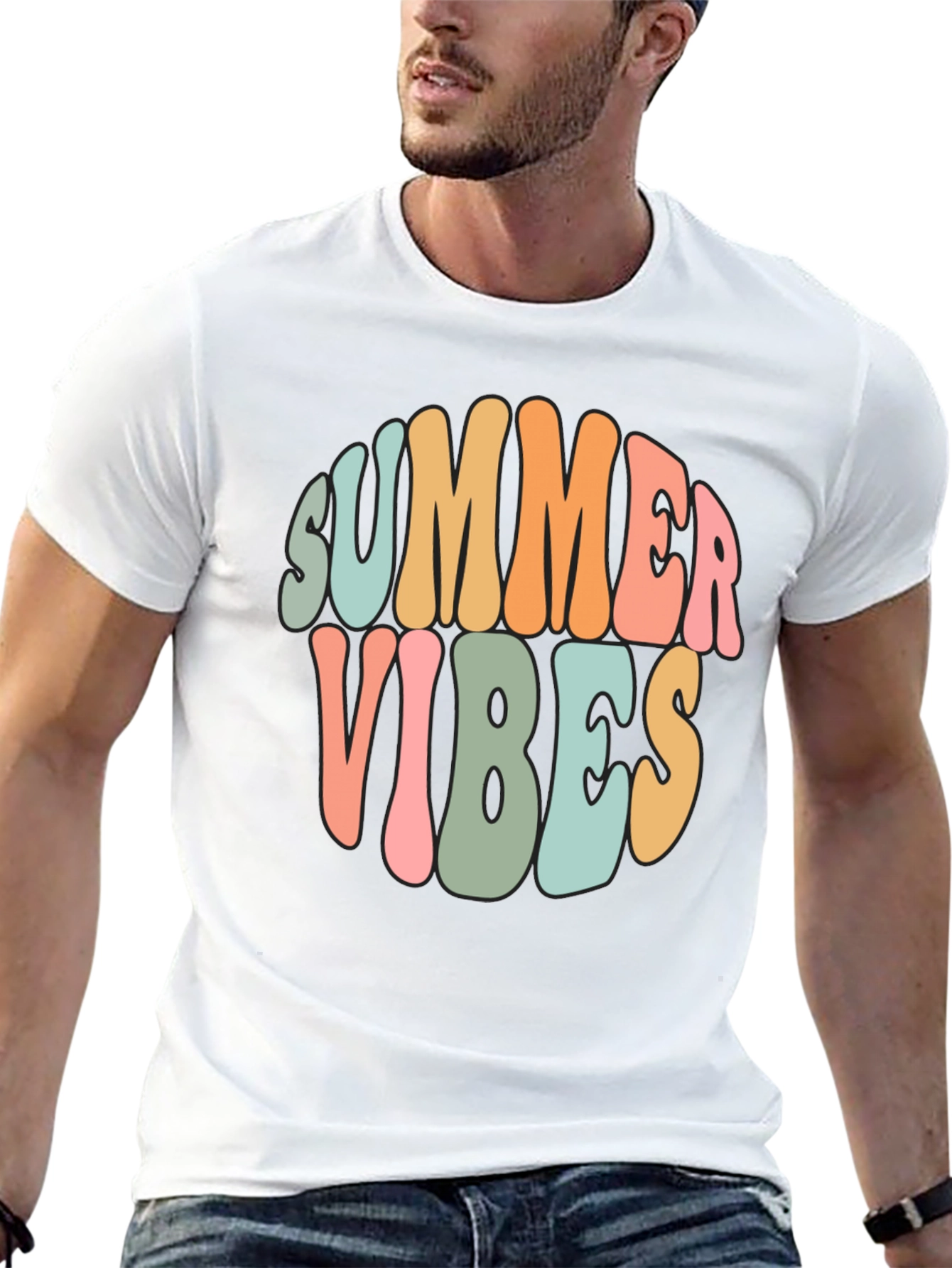 Summer Vibes Graphic Tee - Retro Style Black T-Shirt