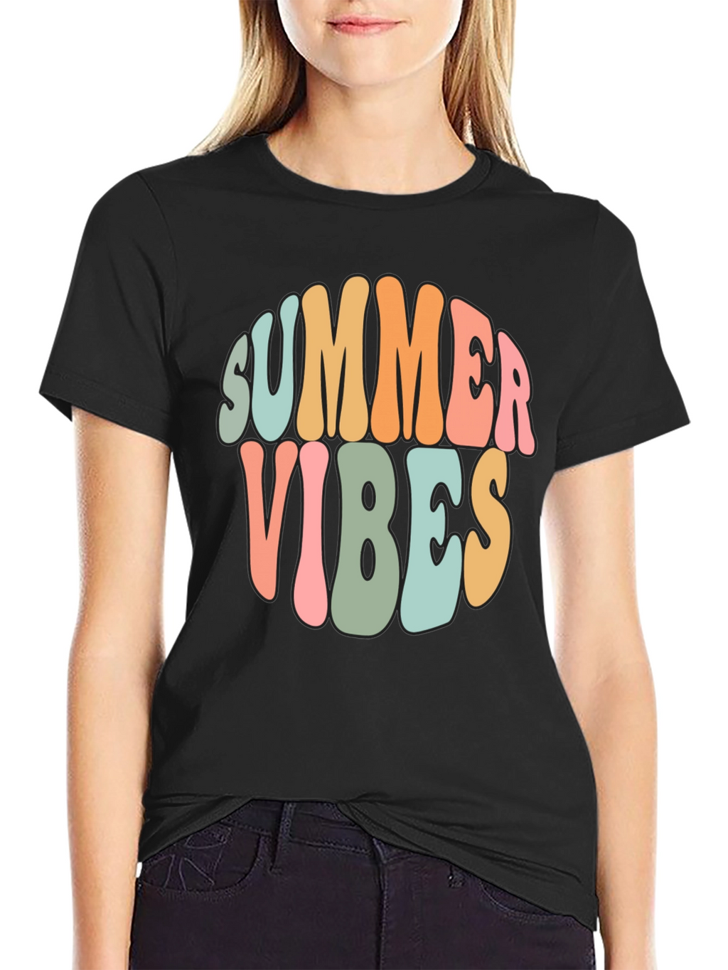 Summer Vibes Graphic Tee - Retro Style Black T-Shirt