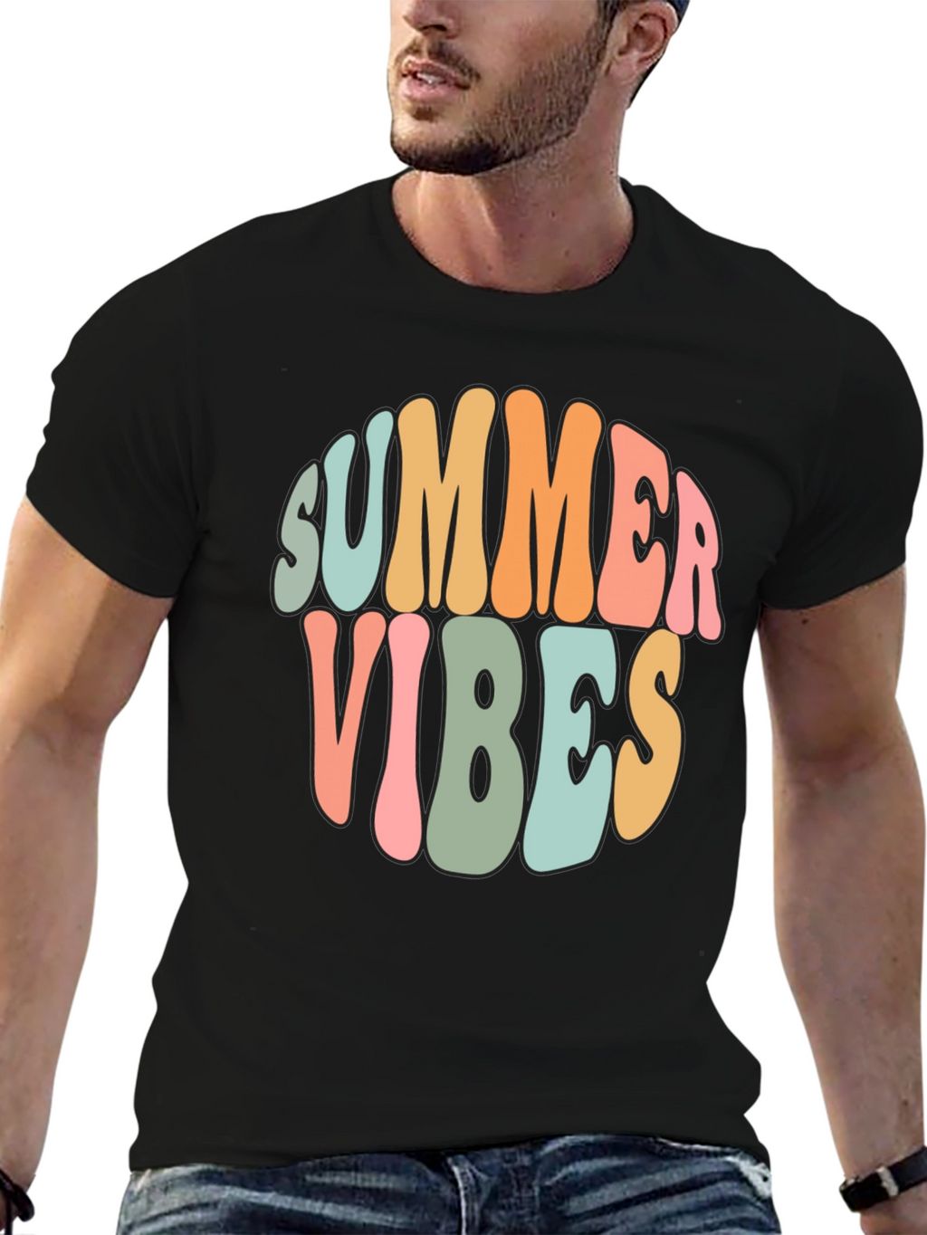 Summer Vibes Graphic Tee - Retro Style Black T-Shirt