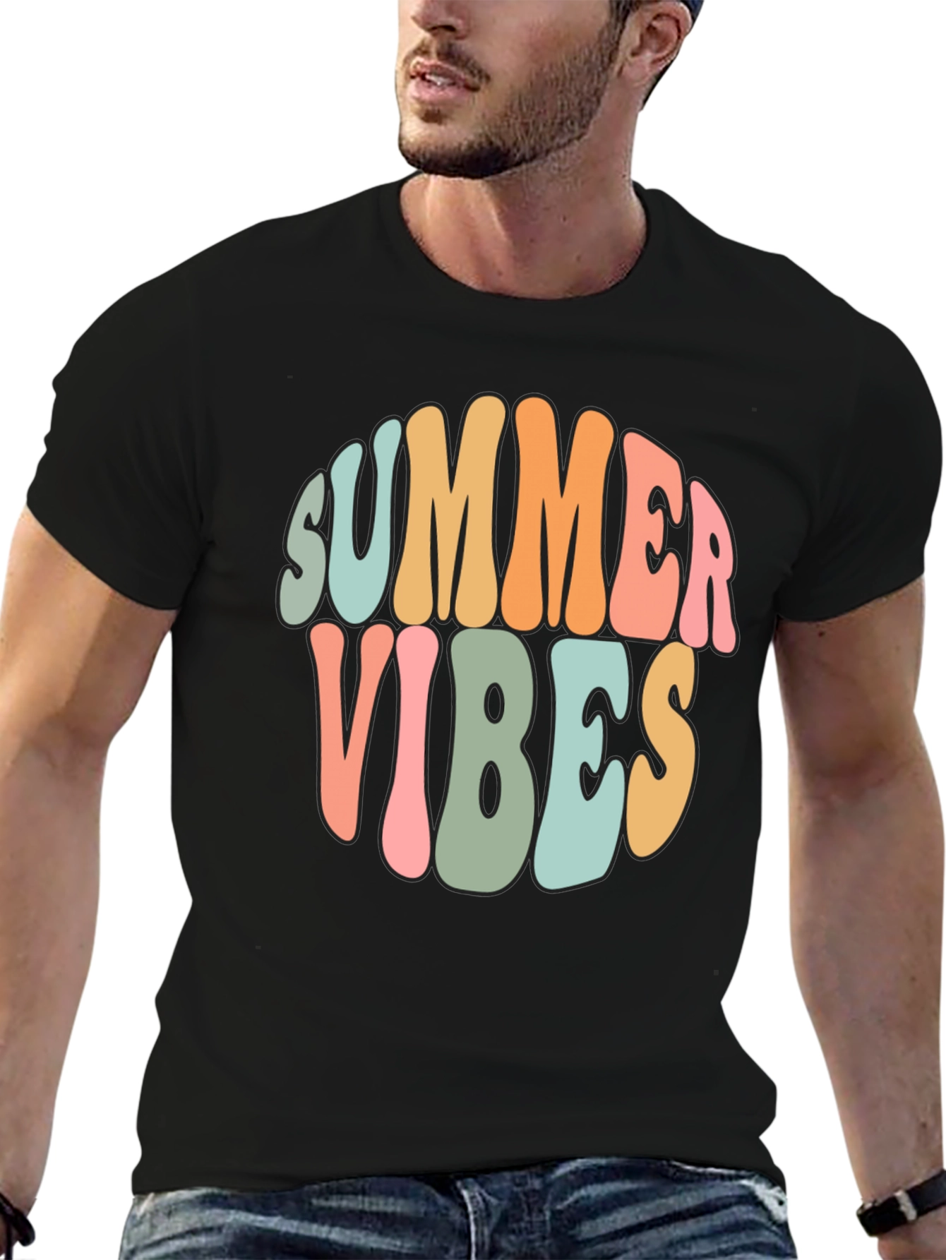 Summer Vibes Graphic Tee - Retro Style Black T-Shirt