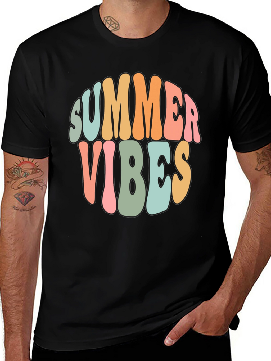 Summer Vibes Graphic Tee - Retro Style Black T-Shirt