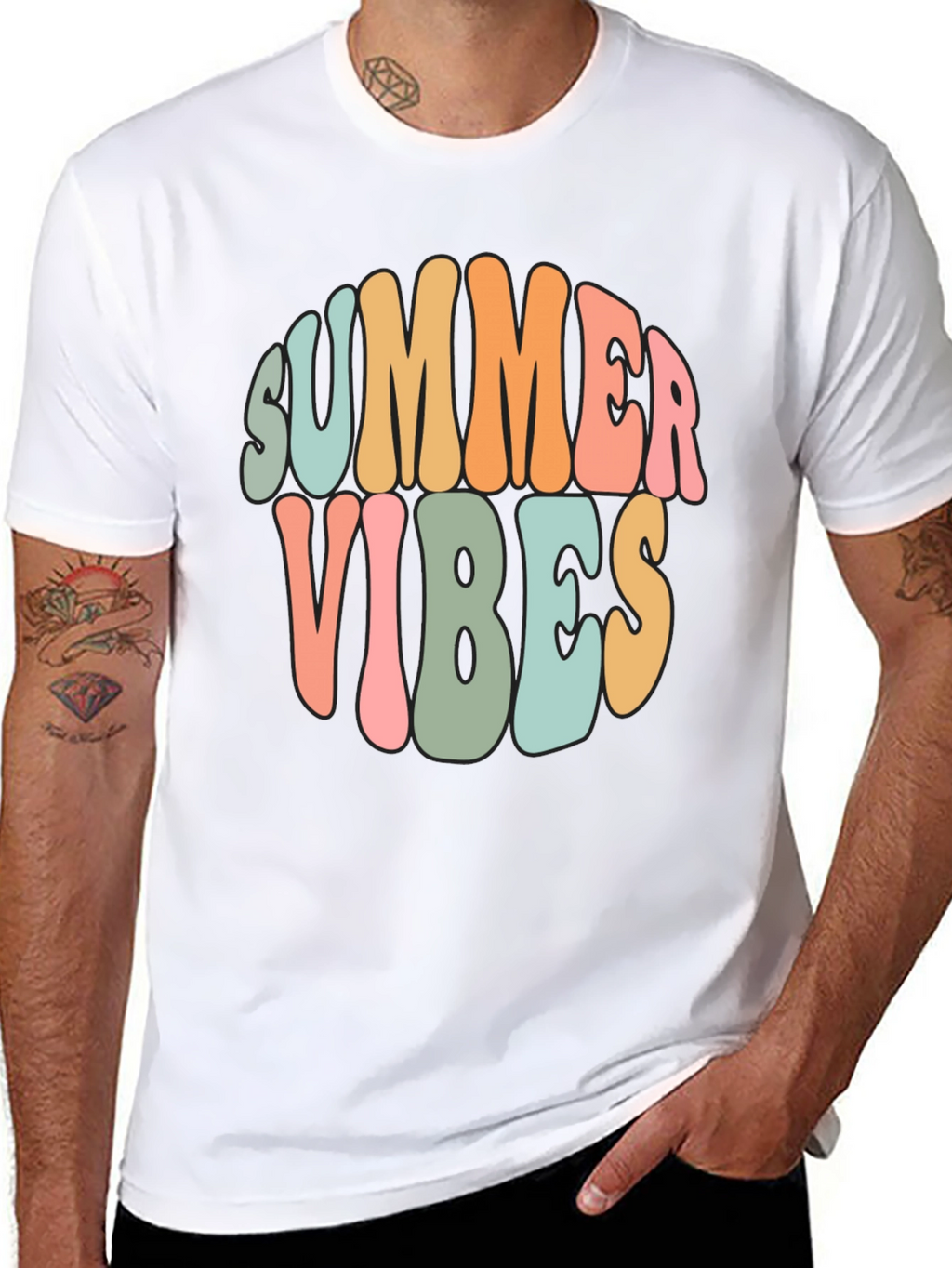 Summer Vibes Graphic Tee - Retro Style Black T-Shirt