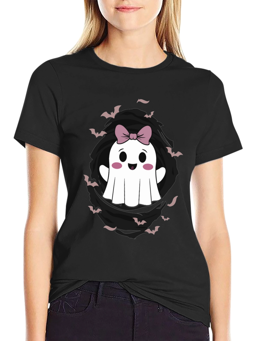 Cute Ghost Bow Halloween Graphic Tee