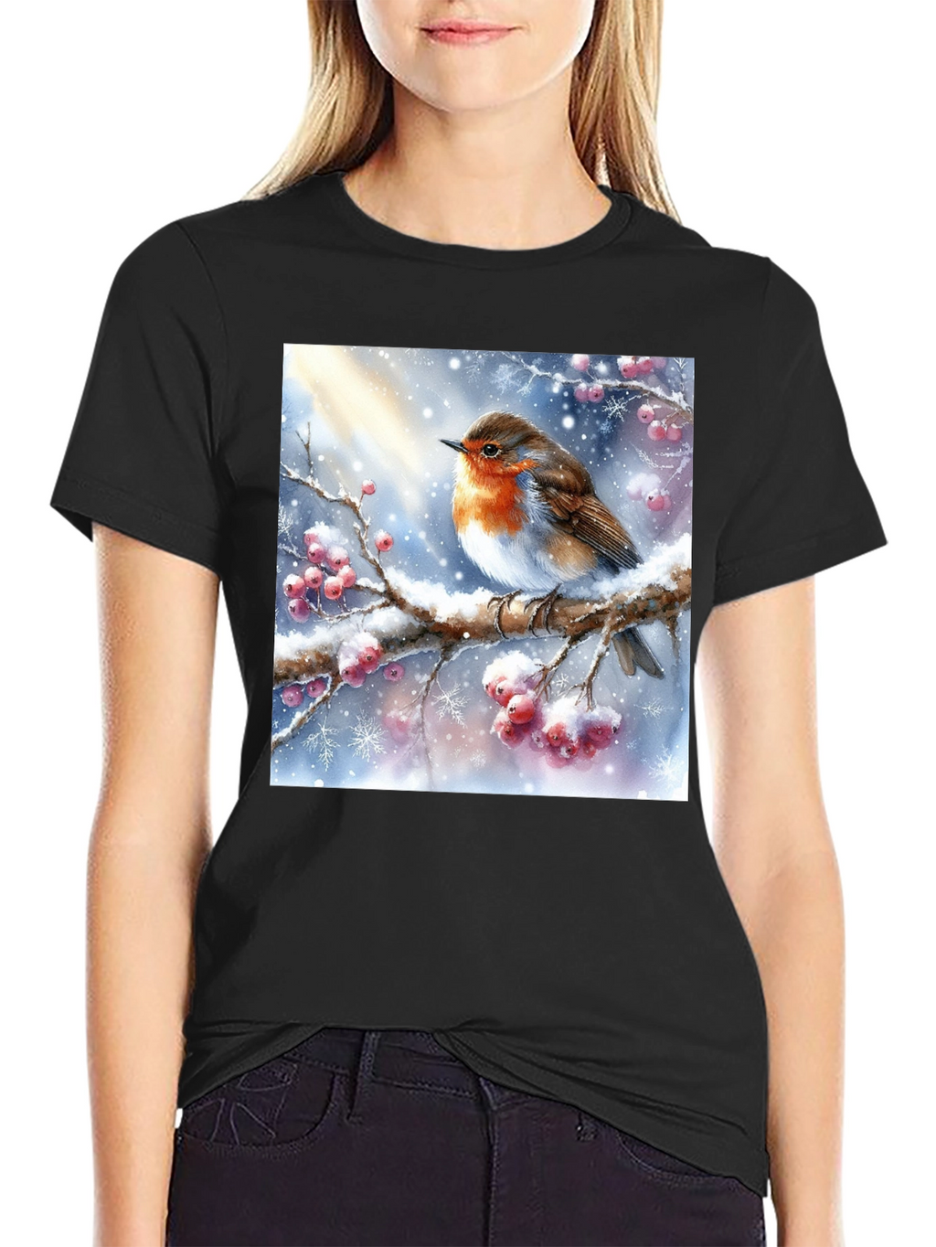 Winter Robin T-Shirt - Holiday Bird Design