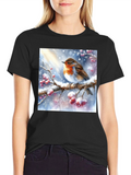 Winter Robin T-Shirt - Holiday Bird Design