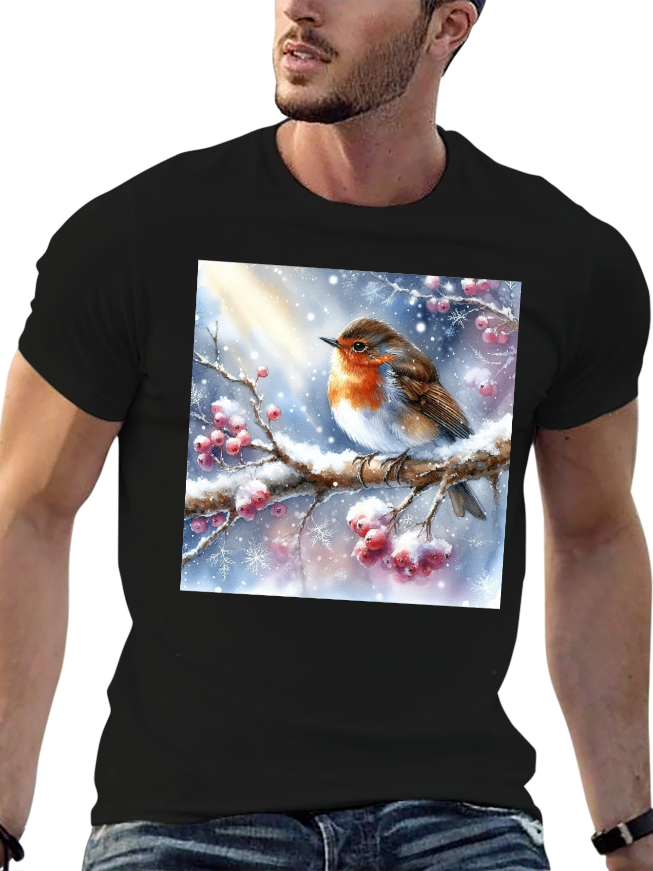 Winter Robin T-Shirt - Holiday Bird Design