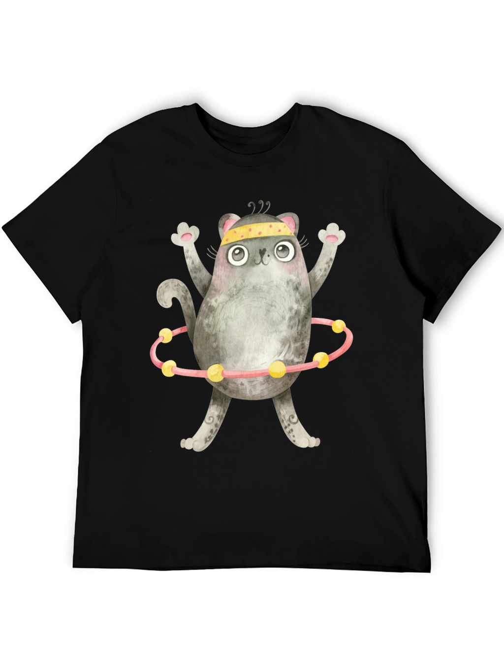 Funny Cat Hula Hoop Black T-Shirt