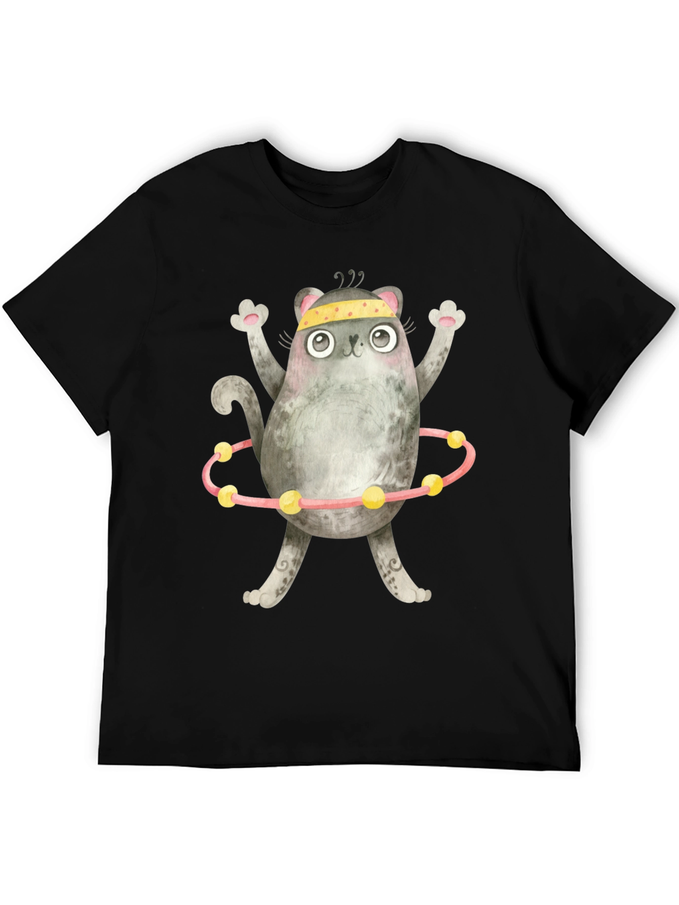 Funny Cat Hula Hoop Black T-Shirt