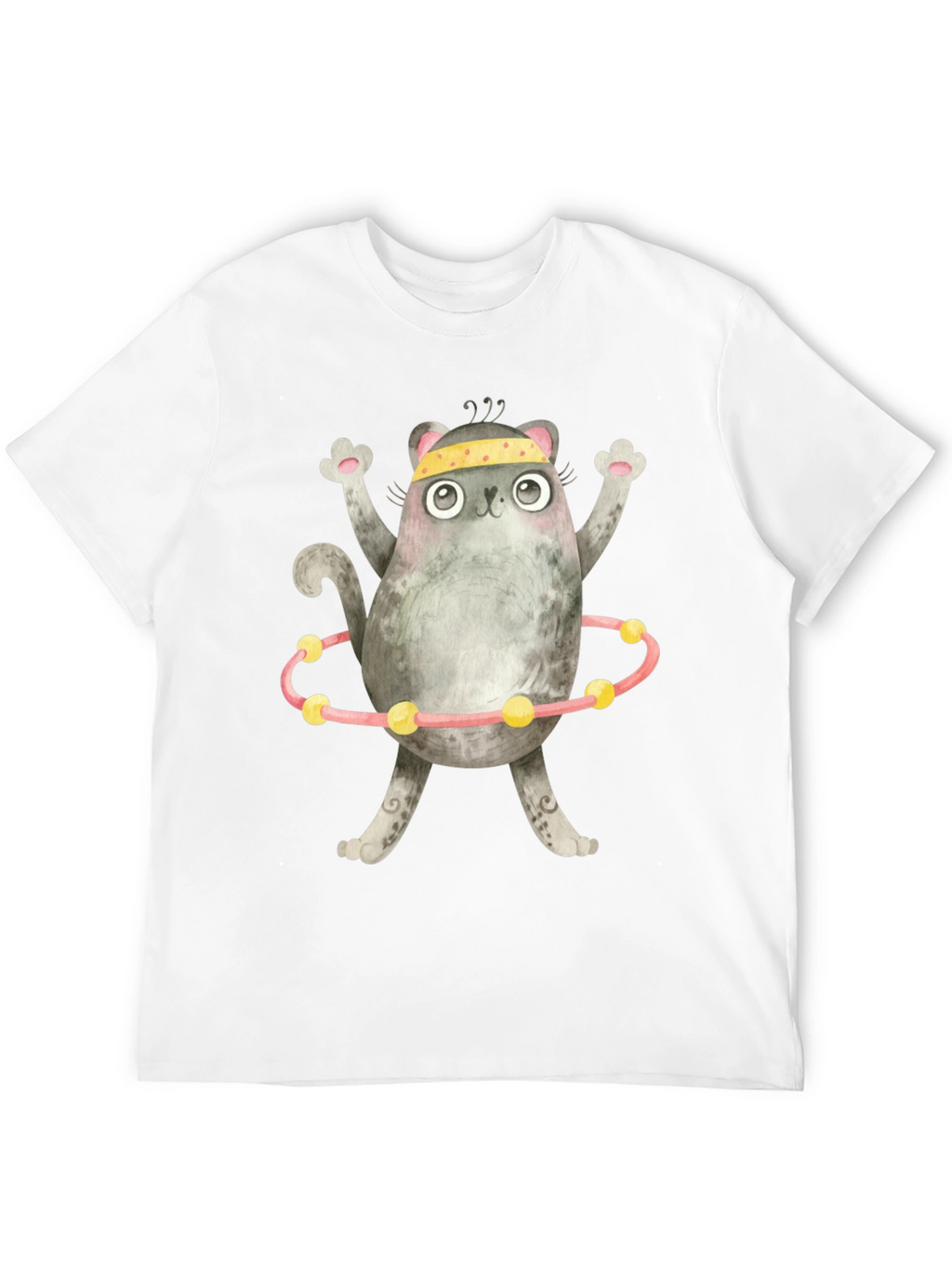 Funny Cat Hula Hoop Black T-Shirt