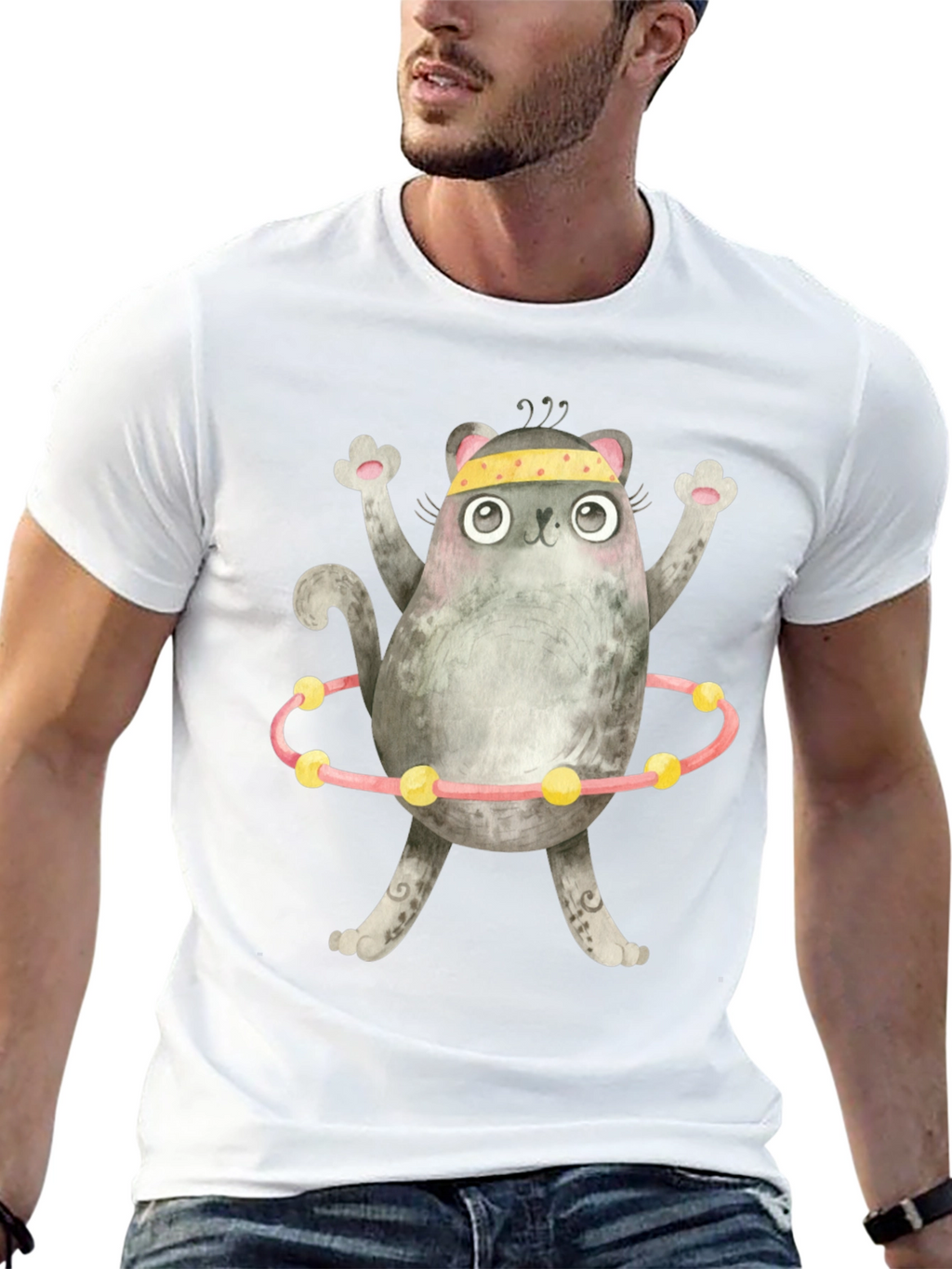 Funny Cat Hula Hoop Black T-Shirt