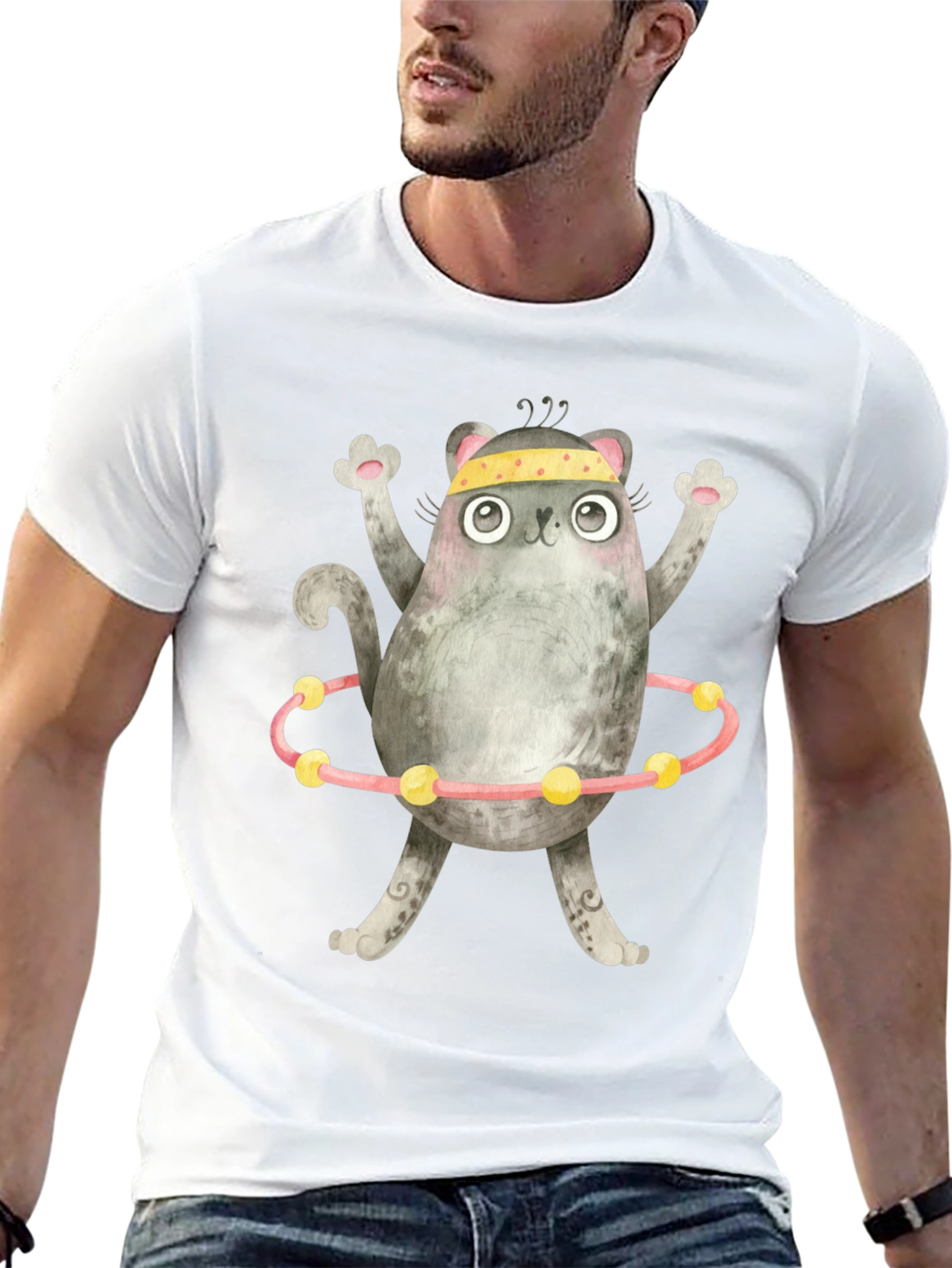 Funny Cat Hula Hoop Black T-Shirt