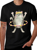 Funny Cat Hula Hoop Black T-Shirt