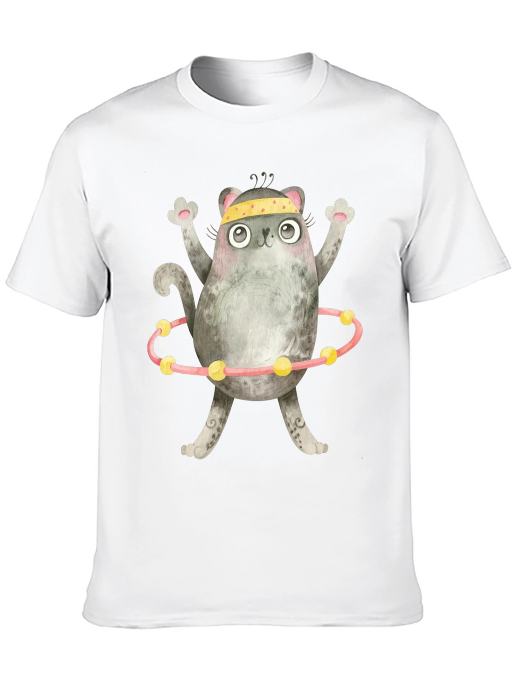 Funny Cat Hula Hoop Black T-Shirt