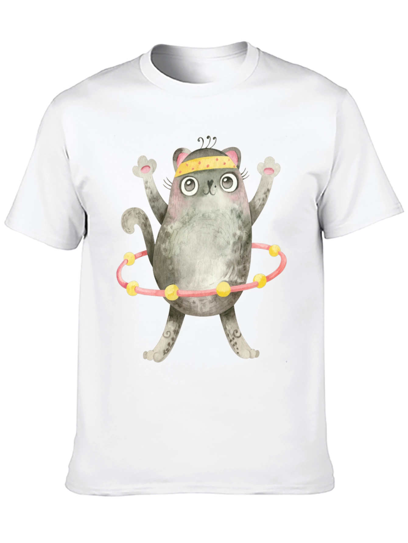 Funny Cat Hula Hoop Black T-Shirt