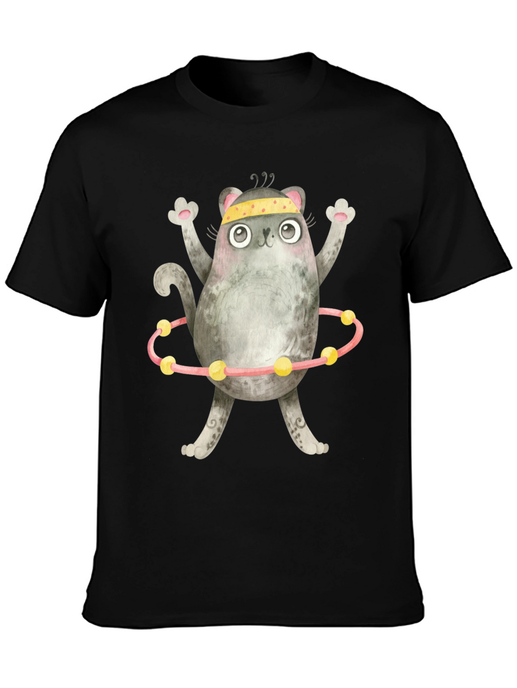 Funny Cat Hula Hoop Black T-Shirt
