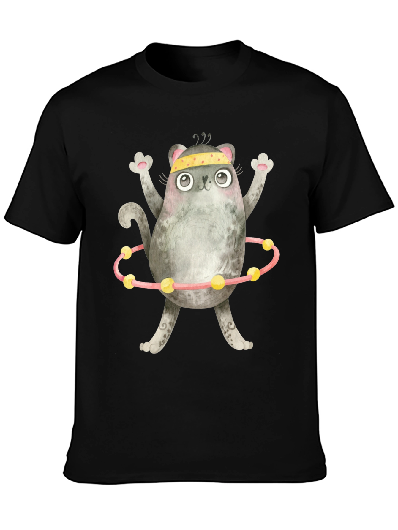 Funny Cat Hula Hoop Black T-Shirt