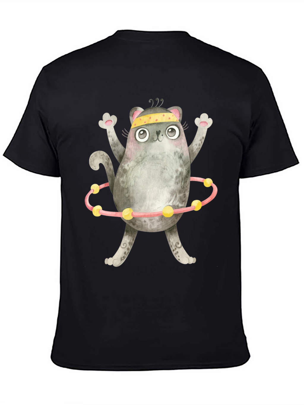 Funny Cat Hula Hoop Black T-Shirt