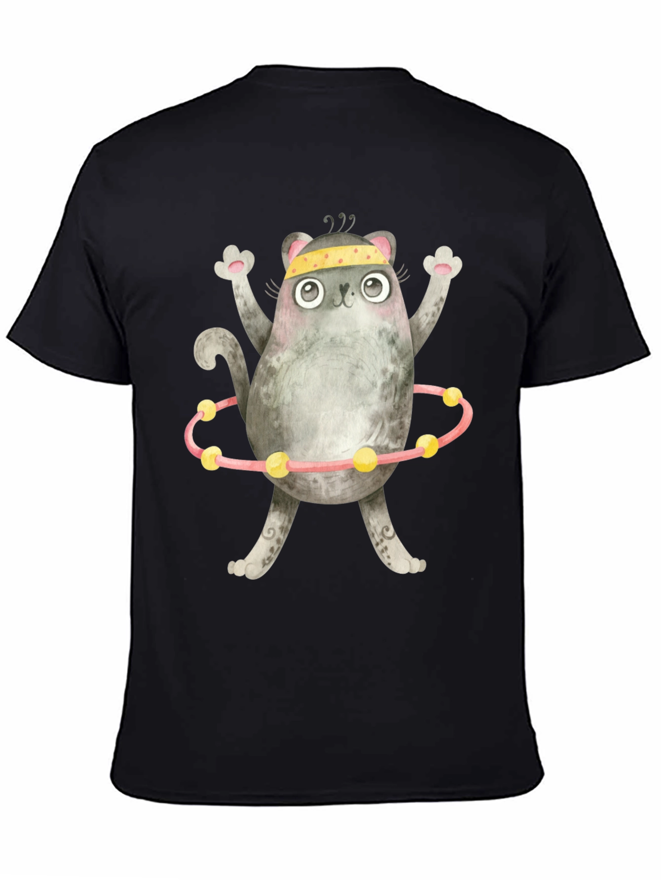 Funny Cat Hula Hoop Black T-Shirt
