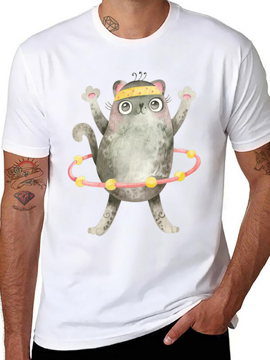 Funny Cat Hula Hoop Black T-Shirt