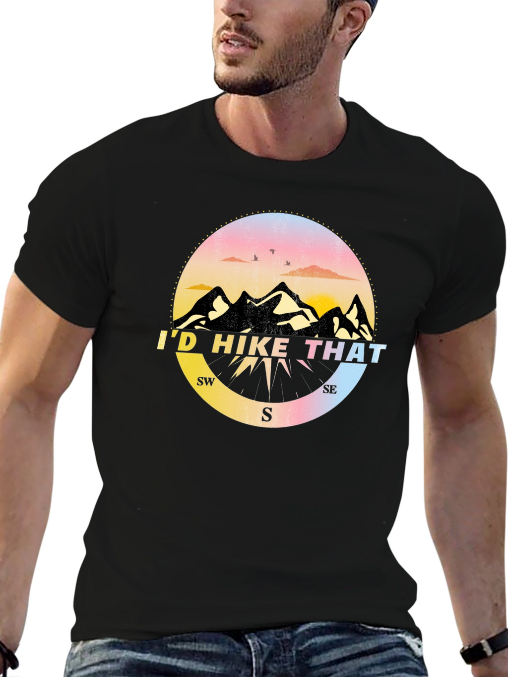 Id Hike That T-Shirt - Mountain Compass Design