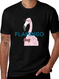 Flamingo with Bow Tie Black T-Shirt