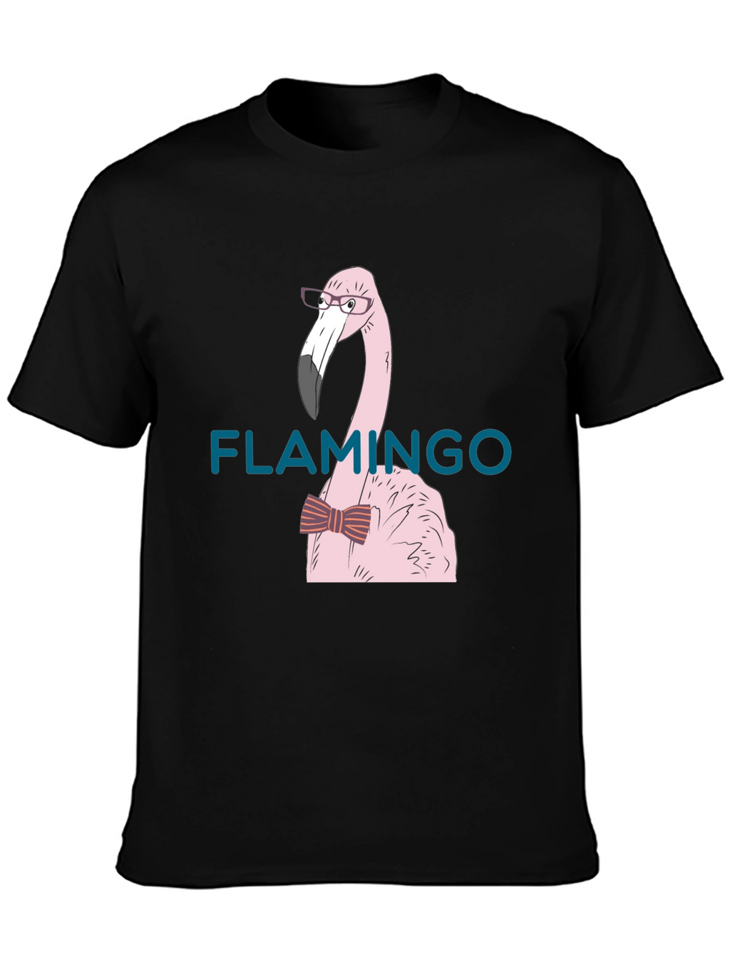 Flamingo with Bow Tie Black T-Shirt