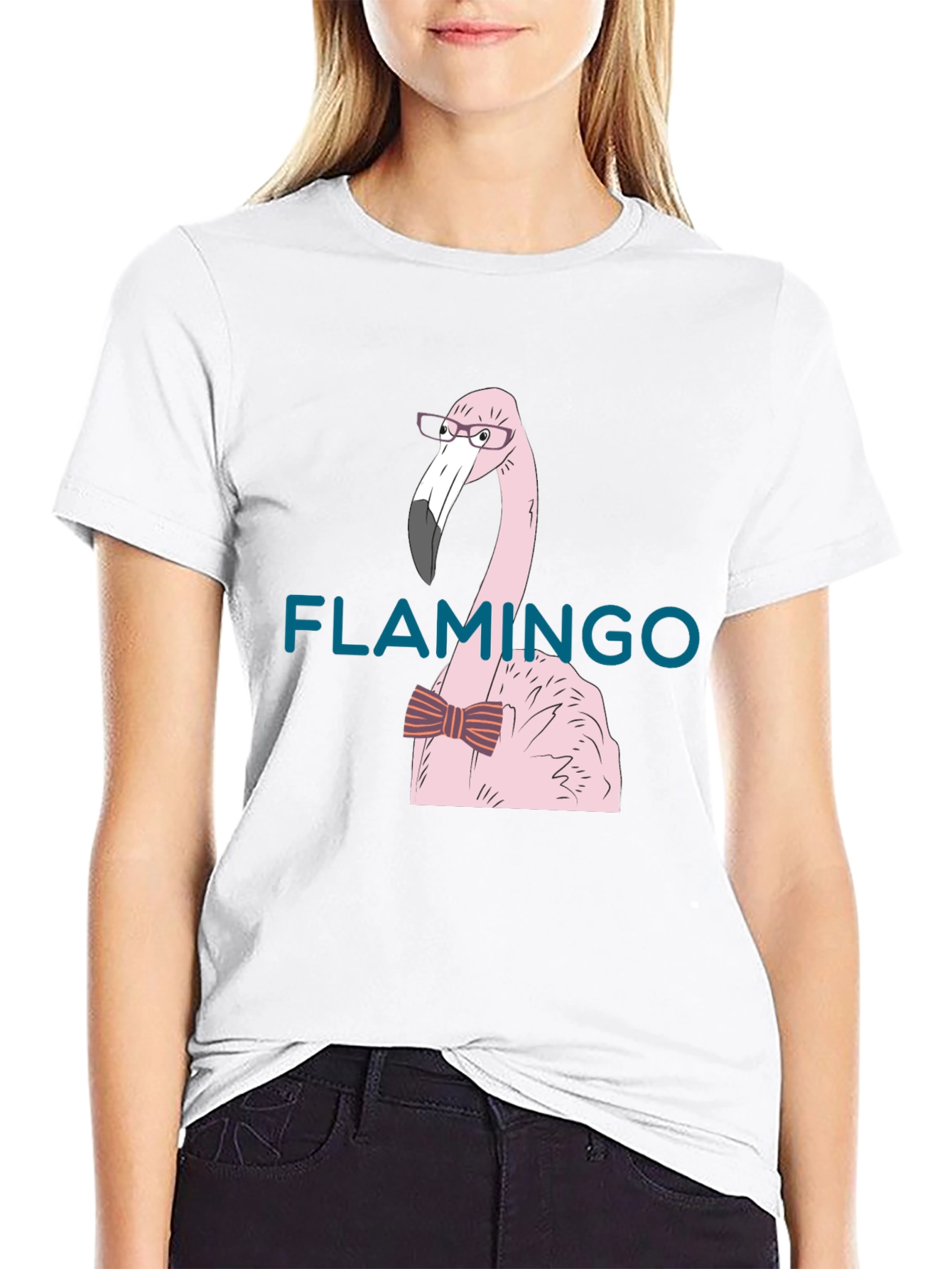 Flamingo with Bow Tie Black T-Shirt