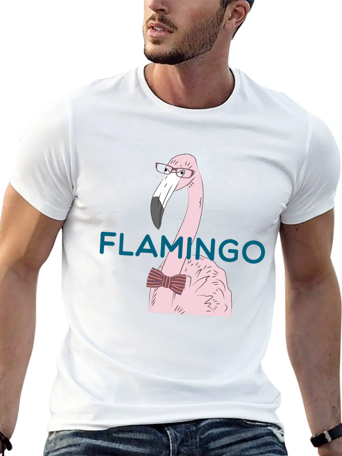 Flamingo with Bow Tie Black T-Shirt
