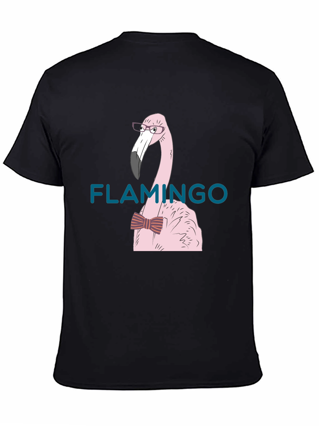 Flamingo with Bow Tie Black T-Shirt