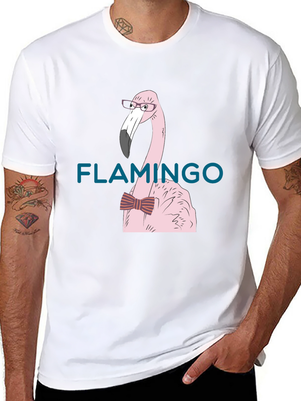 Flamingo with Bow Tie Black T-Shirt