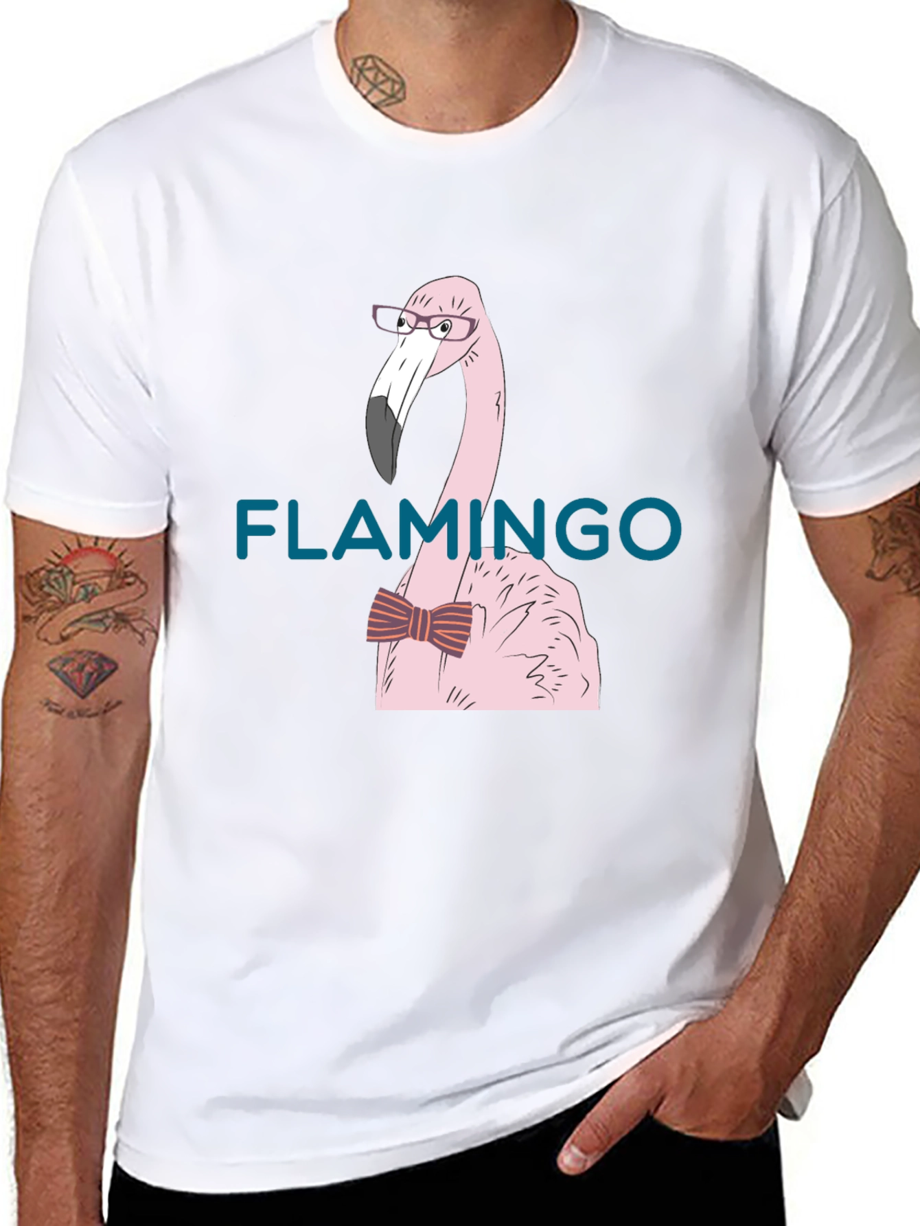 Flamingo with Bow Tie Black T-Shirt