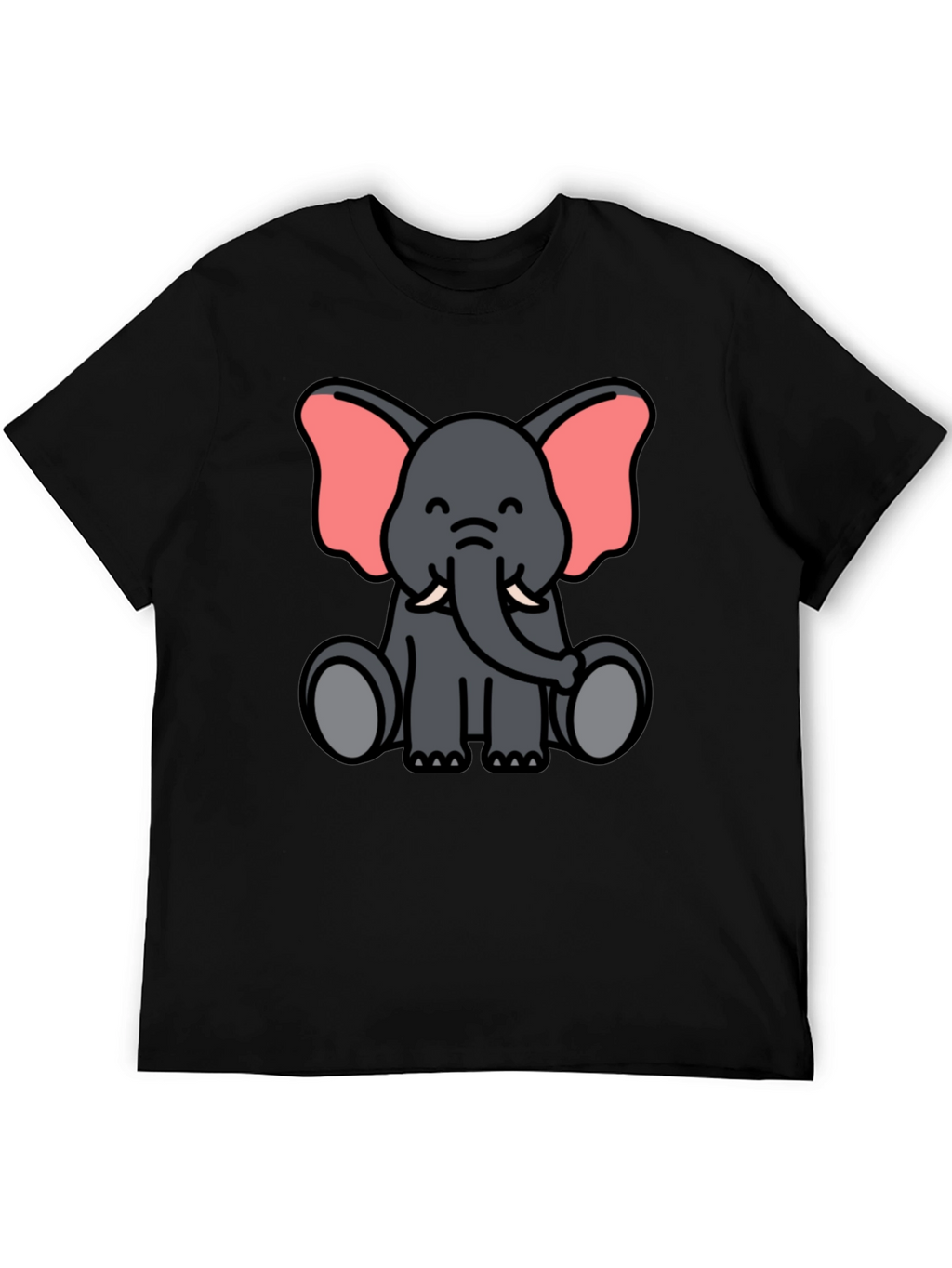 Cute Elephant Cartoon Graphic Black T-Shirt