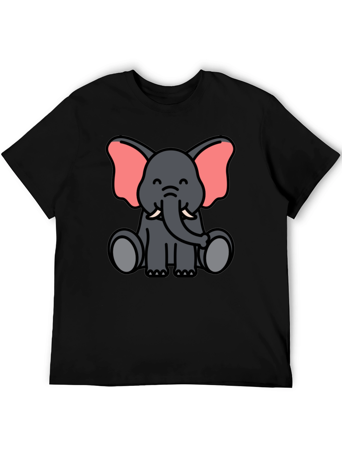 Cute Elephant Cartoon Graphic Black T-Shirt