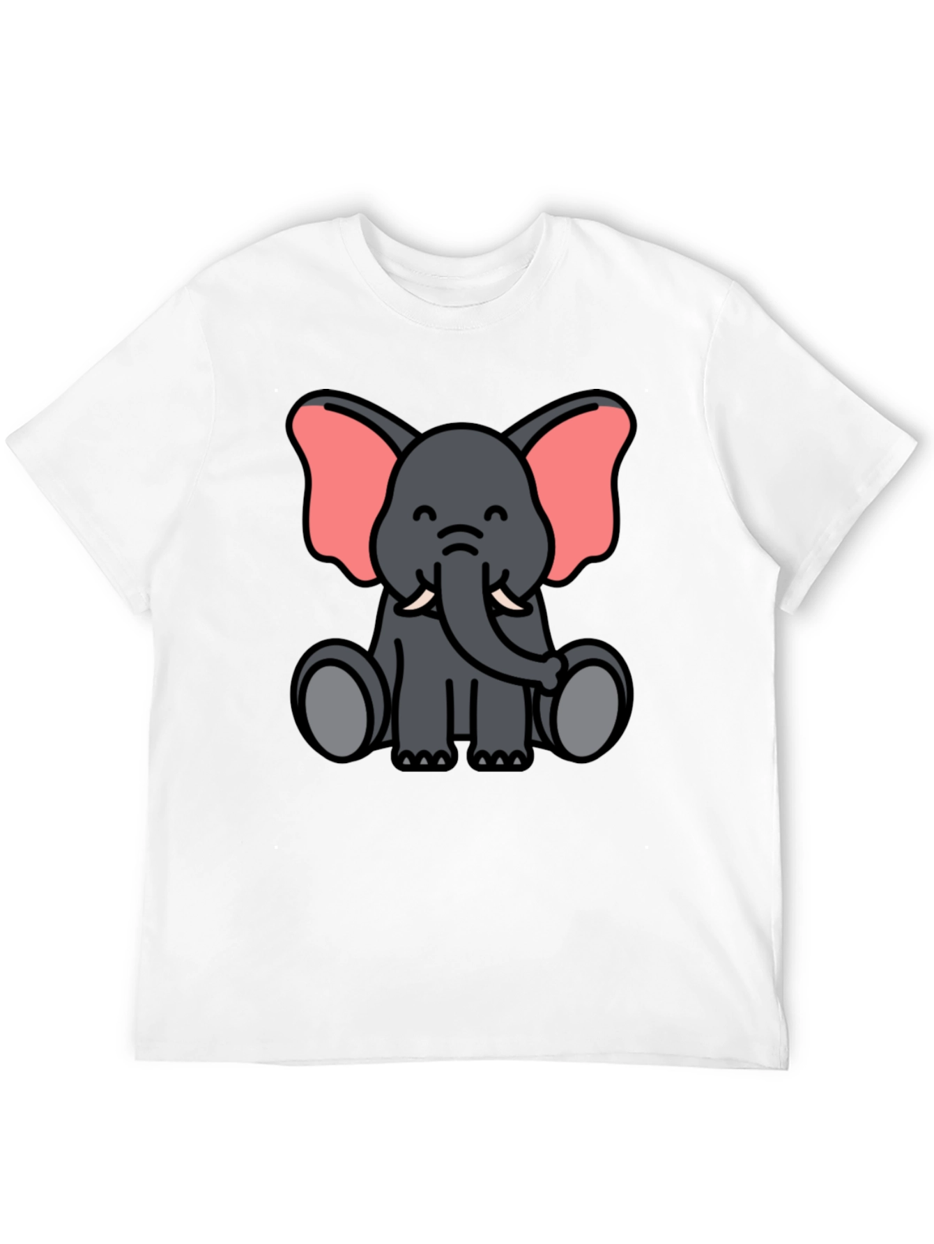 Cute Elephant Cartoon Graphic Black T-Shirt