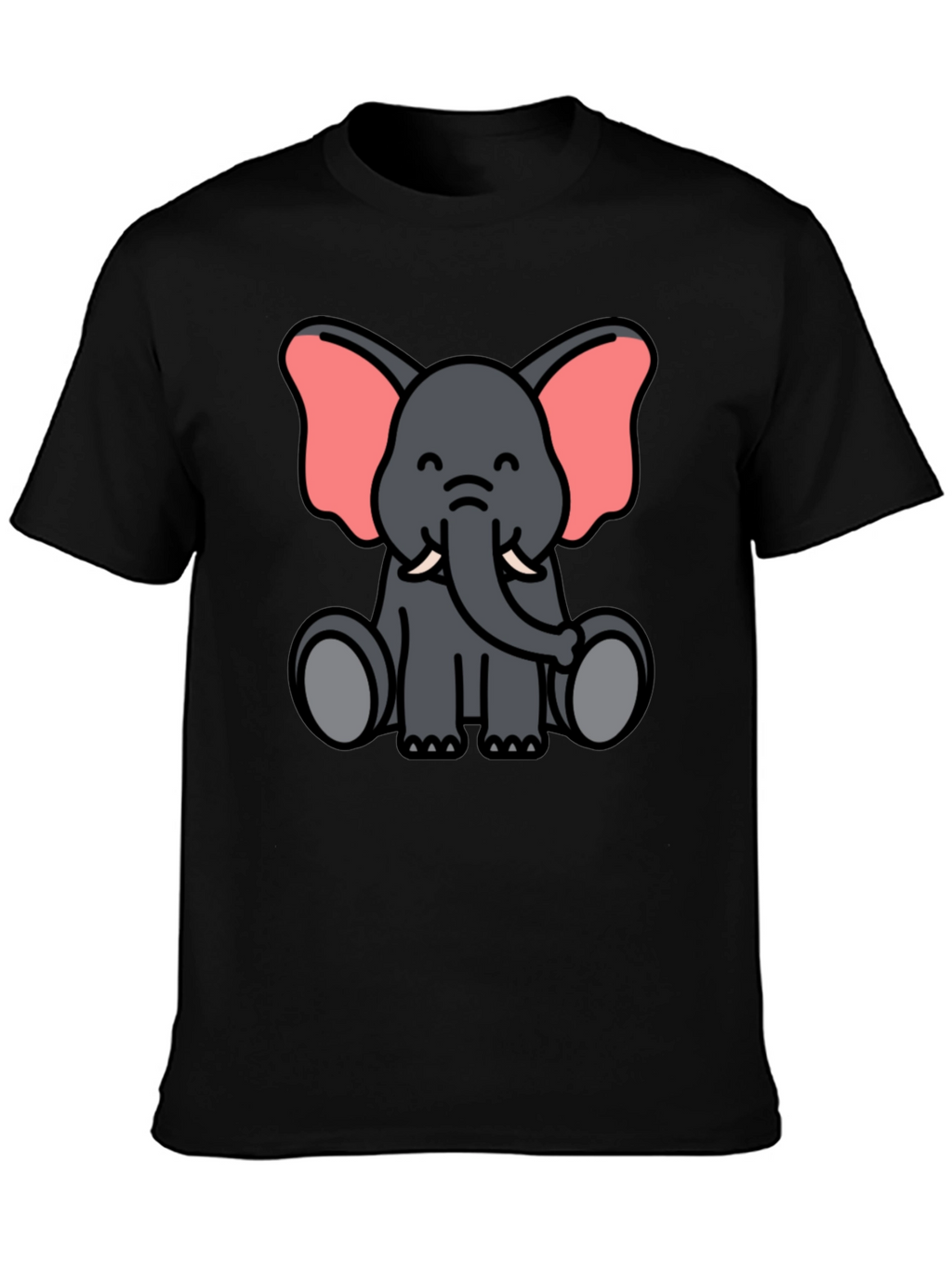 Cute Elephant Cartoon Graphic Black T-Shirt