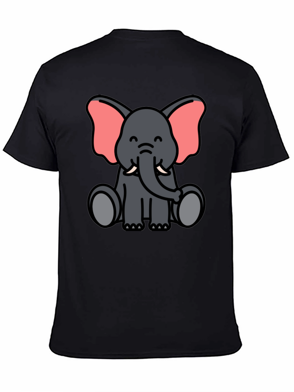 Cute Elephant Cartoon Graphic Black T-Shirt