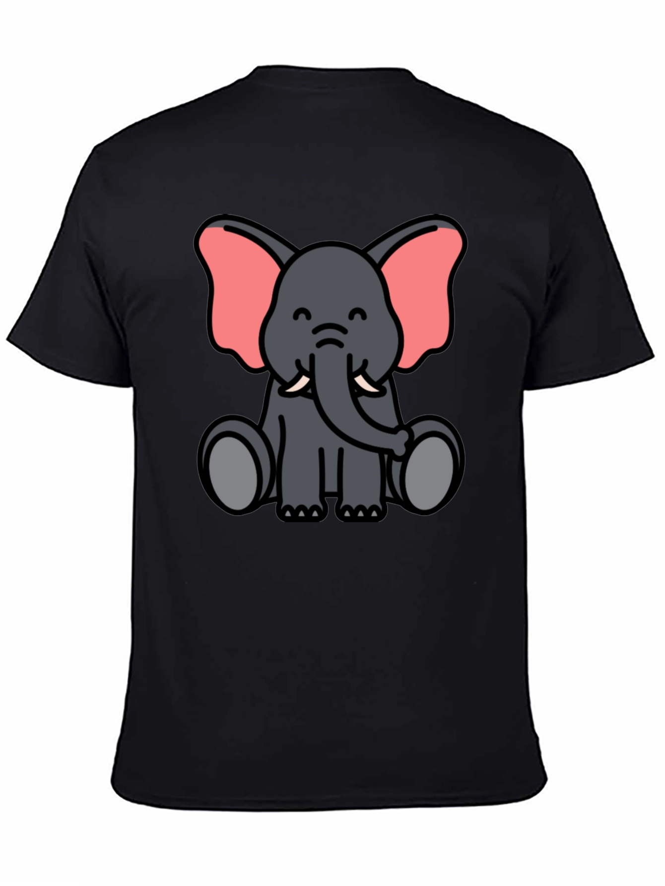 Cute Elephant Cartoon Graphic Black T-Shirt