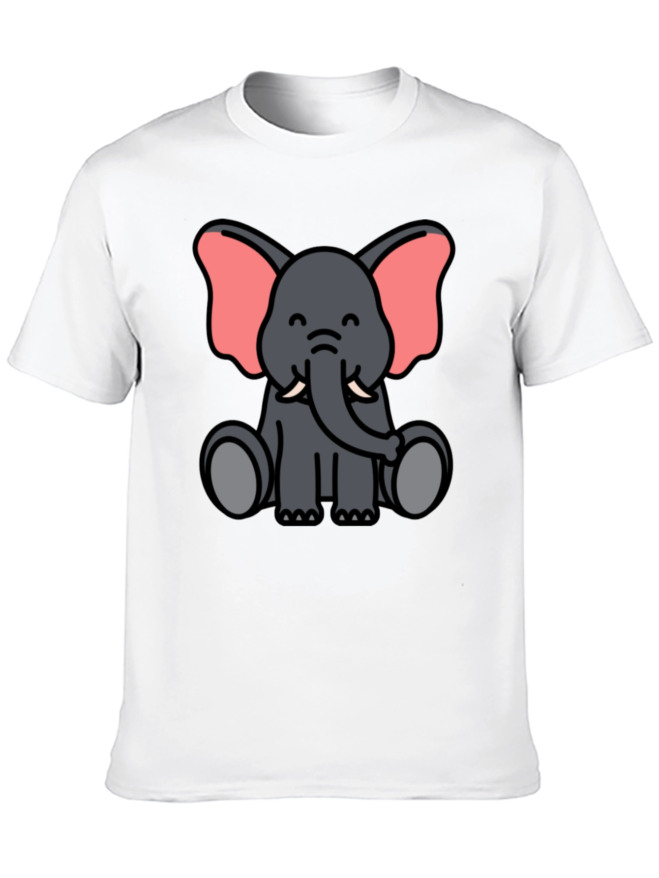 Cute Elephant Cartoon Graphic Black T-Shirt
