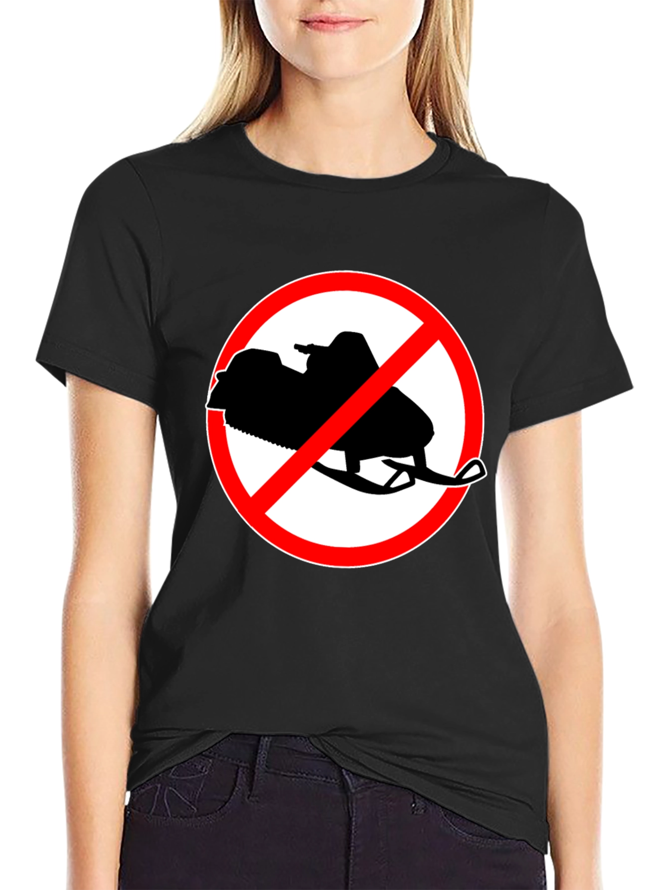 No Snowmobiling Black Graphic Tee