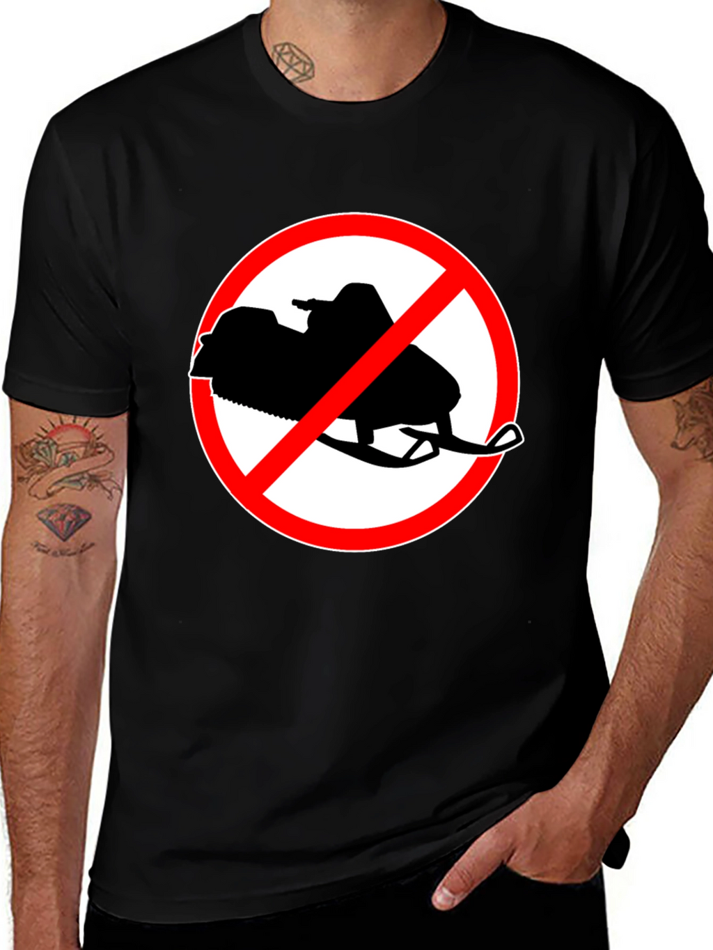 No Snowmobiling Black Graphic Tee