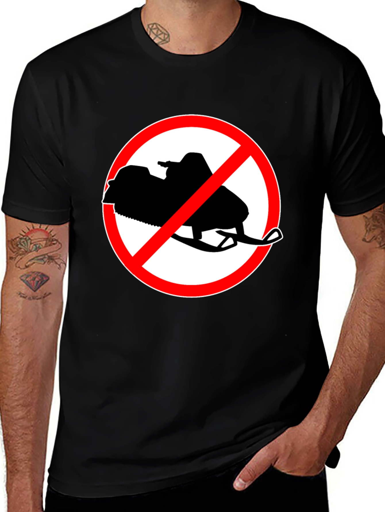 No Snowmobiling Black Graphic Tee