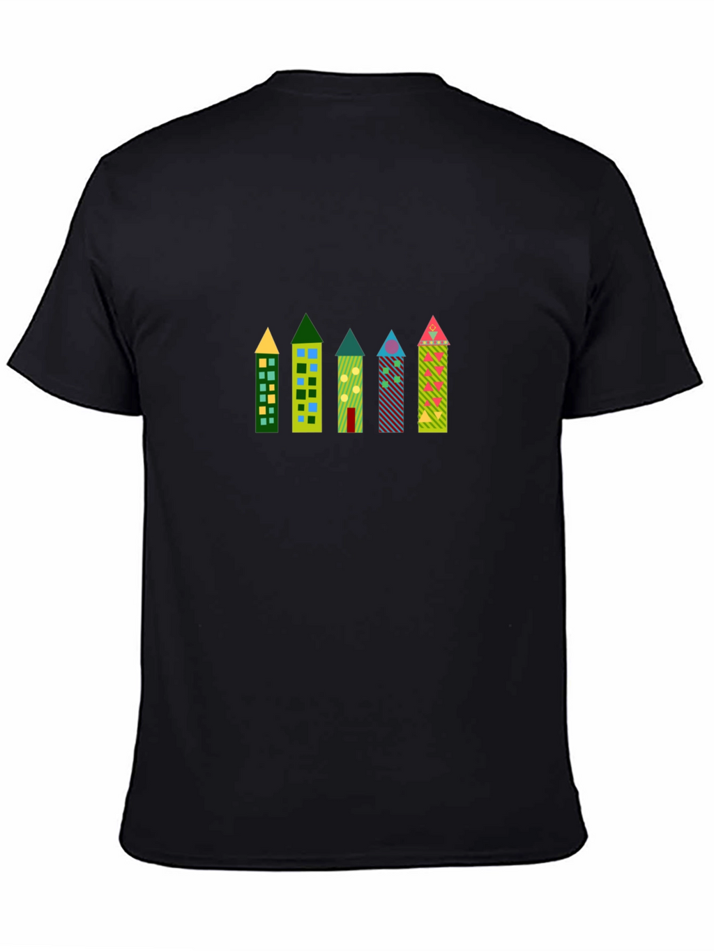 Funky Building Print Black T-Shirt