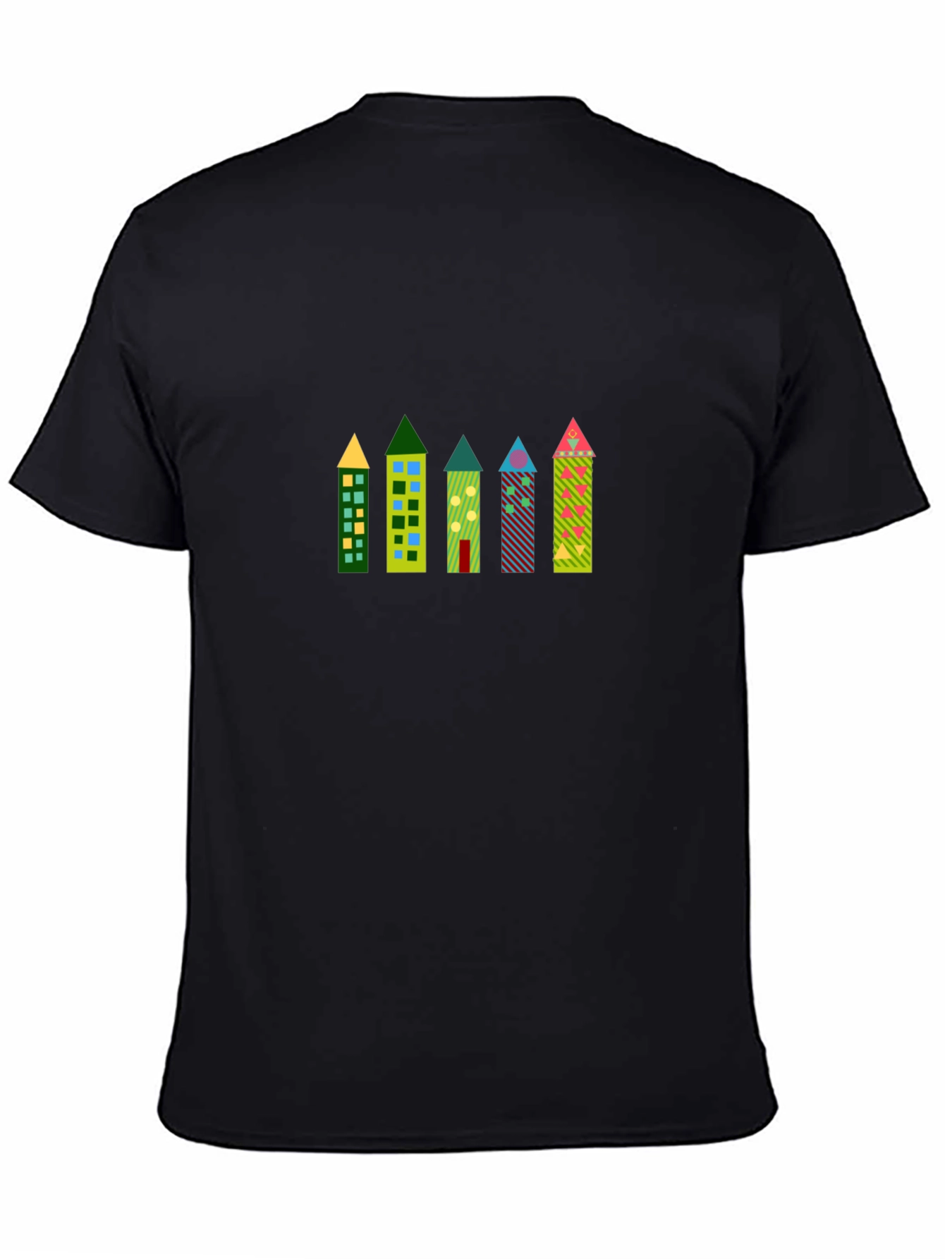 Funky Building Print Black T-Shirt