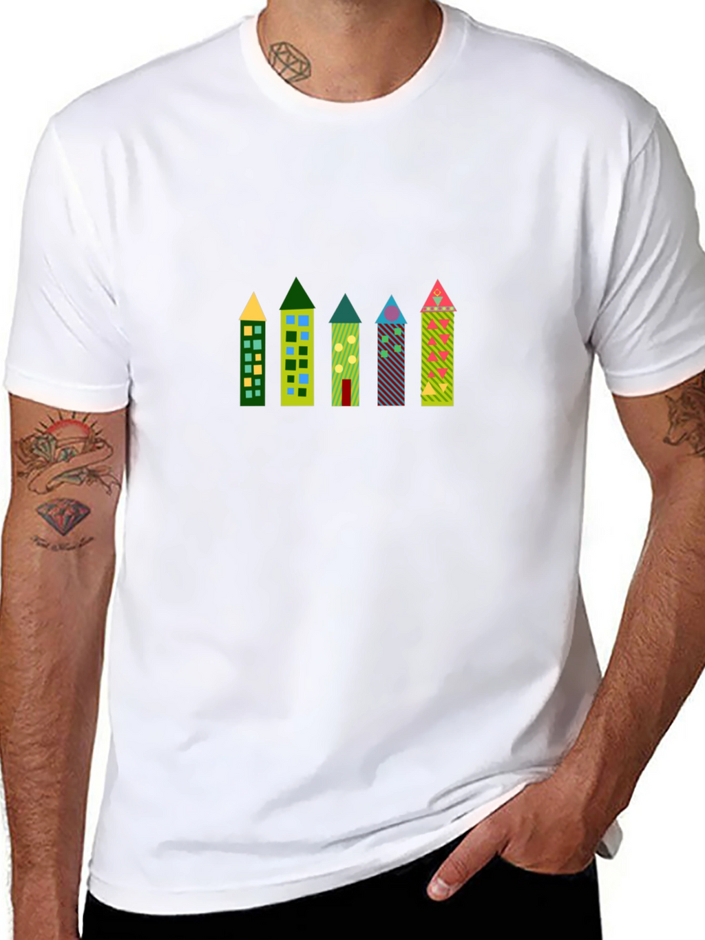 Funky Building Print Black T-Shirt