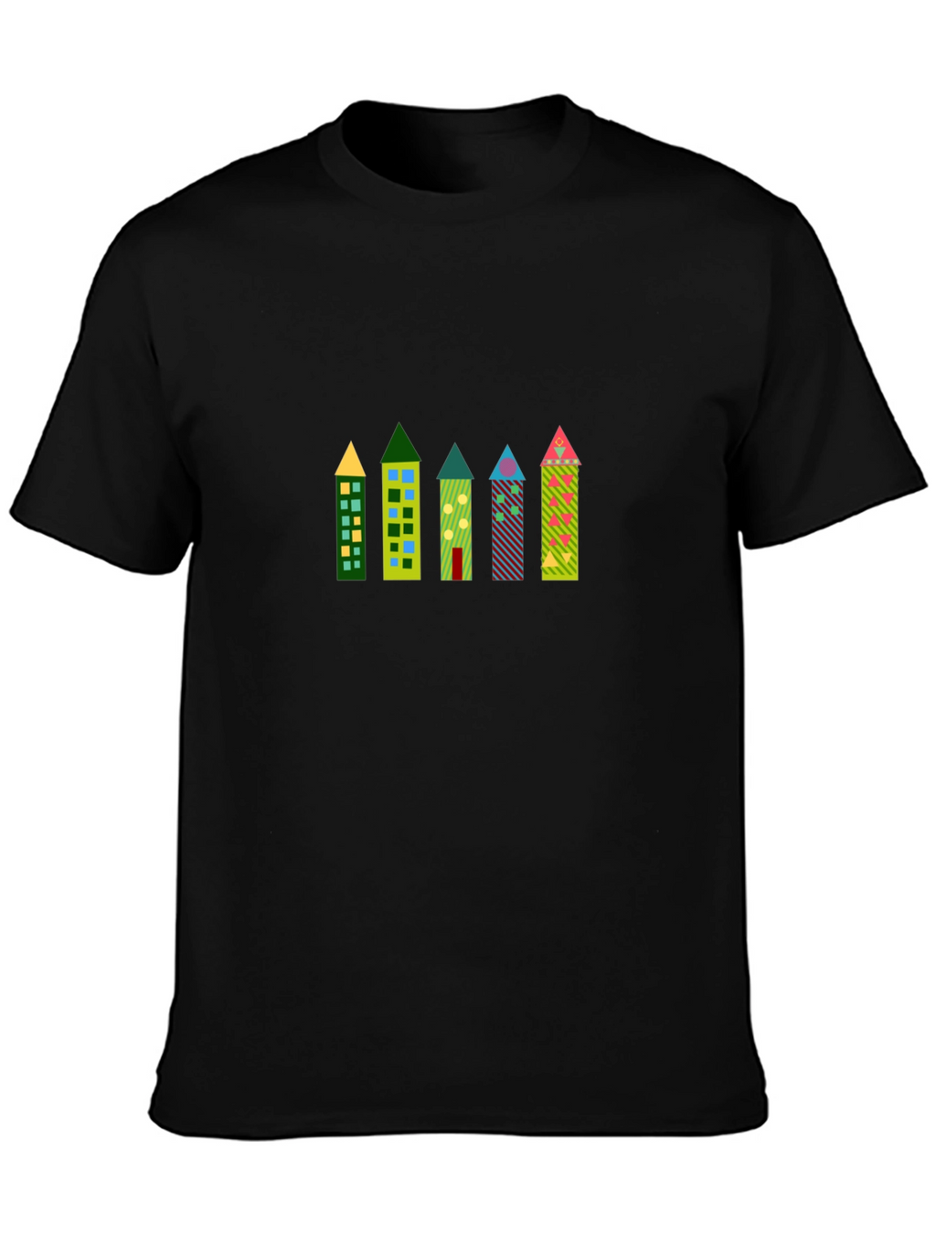 Funky Building Print Black T-Shirt